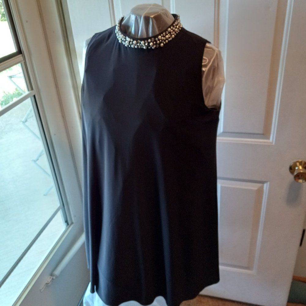 Jessica Howard Beaded Collar Black Swing Dress